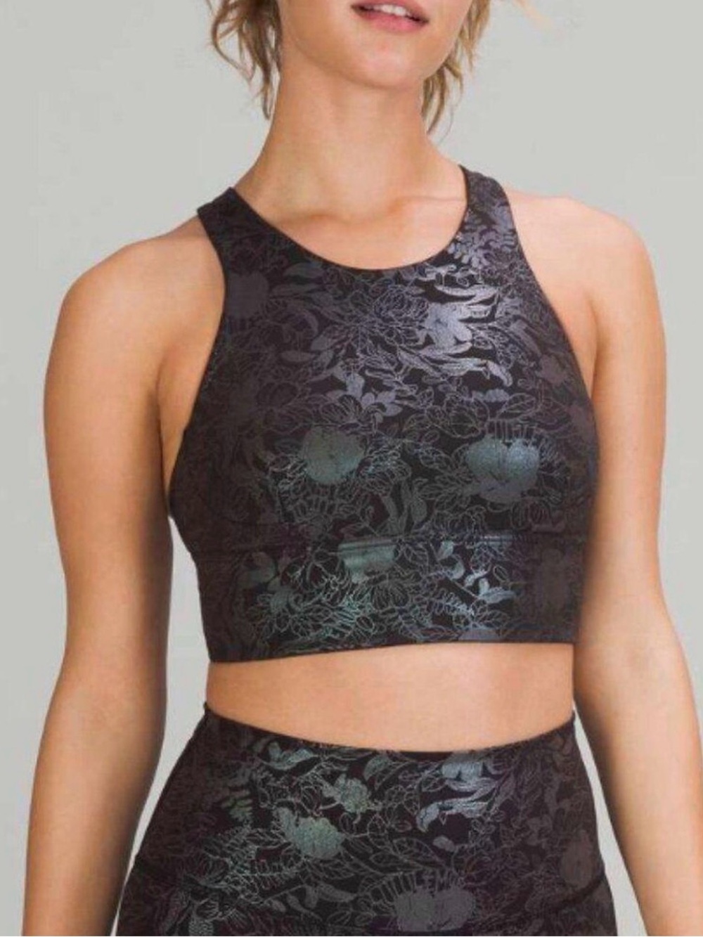 Lululemon Wonder under long line bra top black iridescent foil 2 new